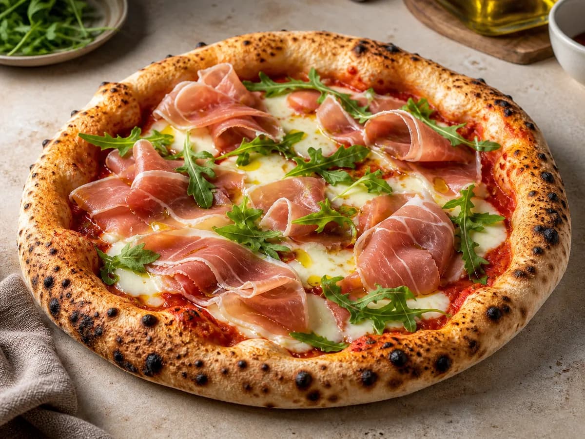 Freshly baked pizza prepared for serving.